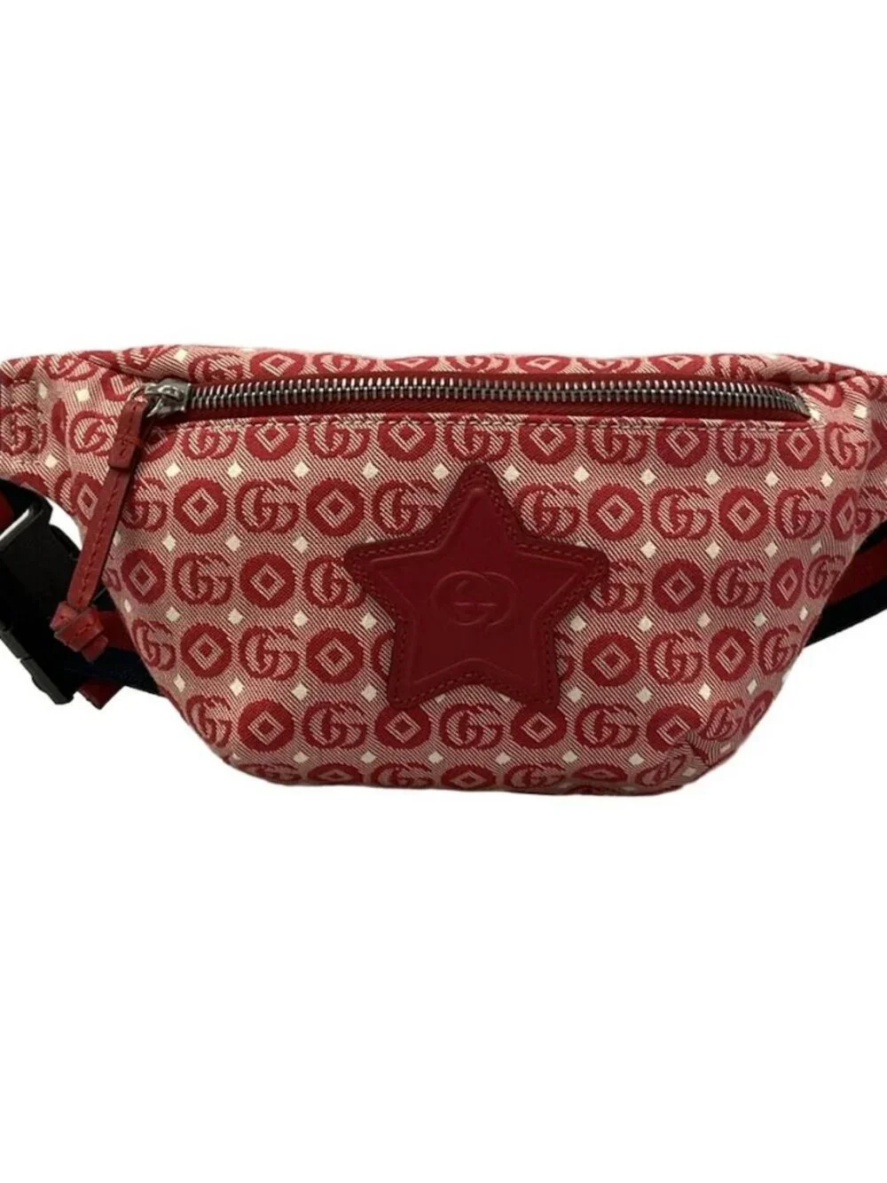 GUCCI Interlocking G Children's Belt Bag 502095 Red Cream Navy Jacquard Leather